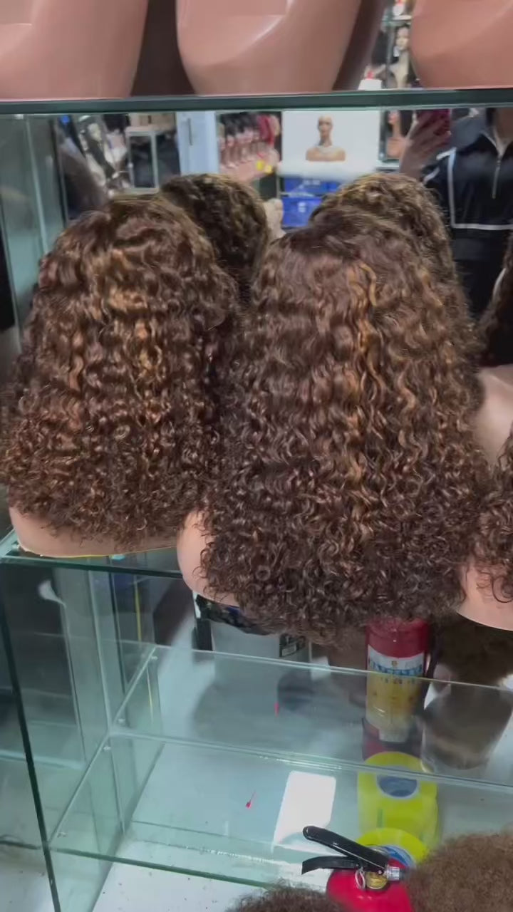 5x5 Lace Closure Roman Curl Wig - 100% Virgin Human Hair Bouncy Deep Wave (#088 Highlight & Natural Black)
