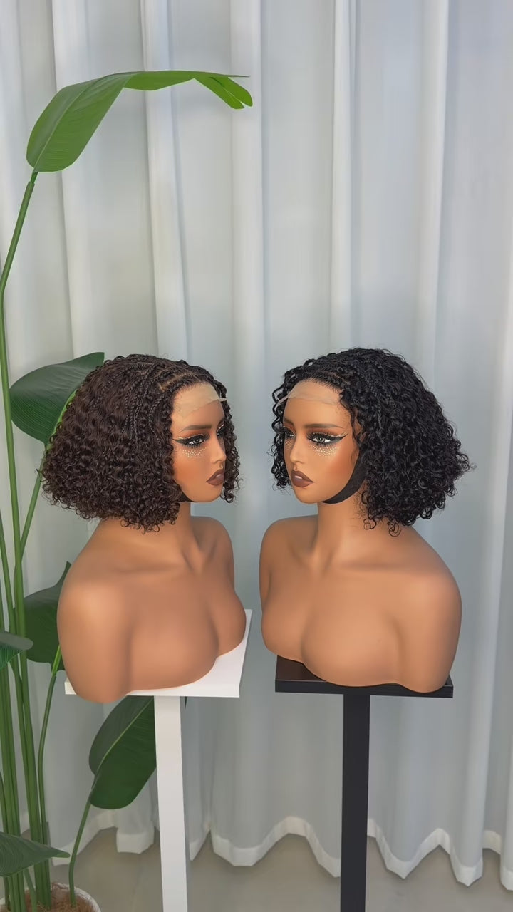 100% Human Hair 4x4 Lace Closure Braided Jerry Curly Bob Wig - JC Braids Bob