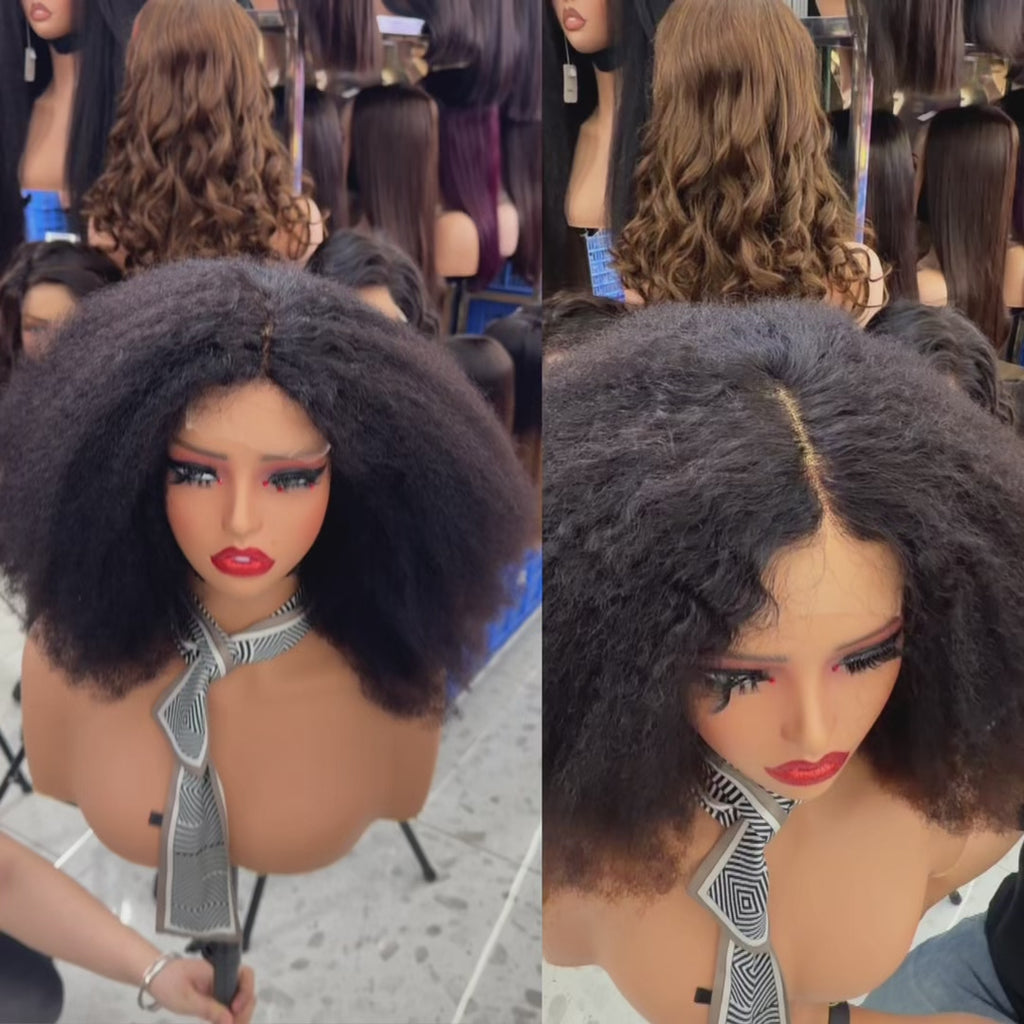 100% Human Hair Kinky AFRO Wig - Natural Black & Subtle Brown Ombre