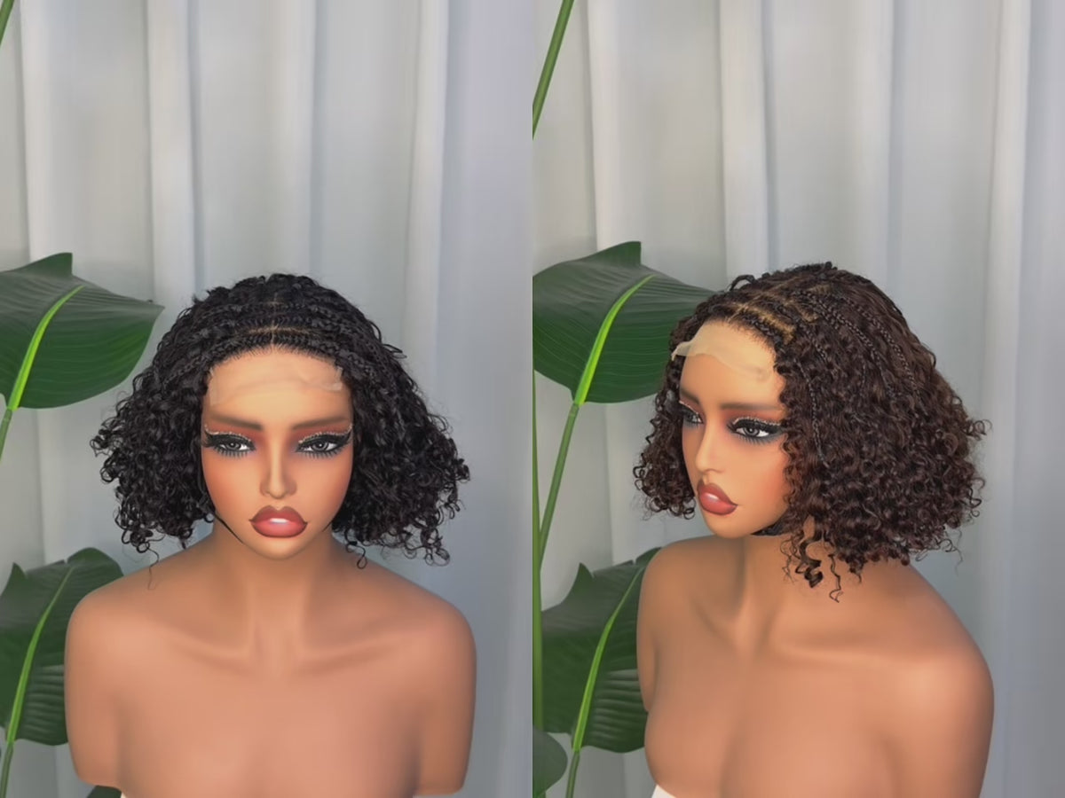 100% Human Hair 4x4 Lace Closure Braided Jerry Curly Bob Wig - JC Braids Bob