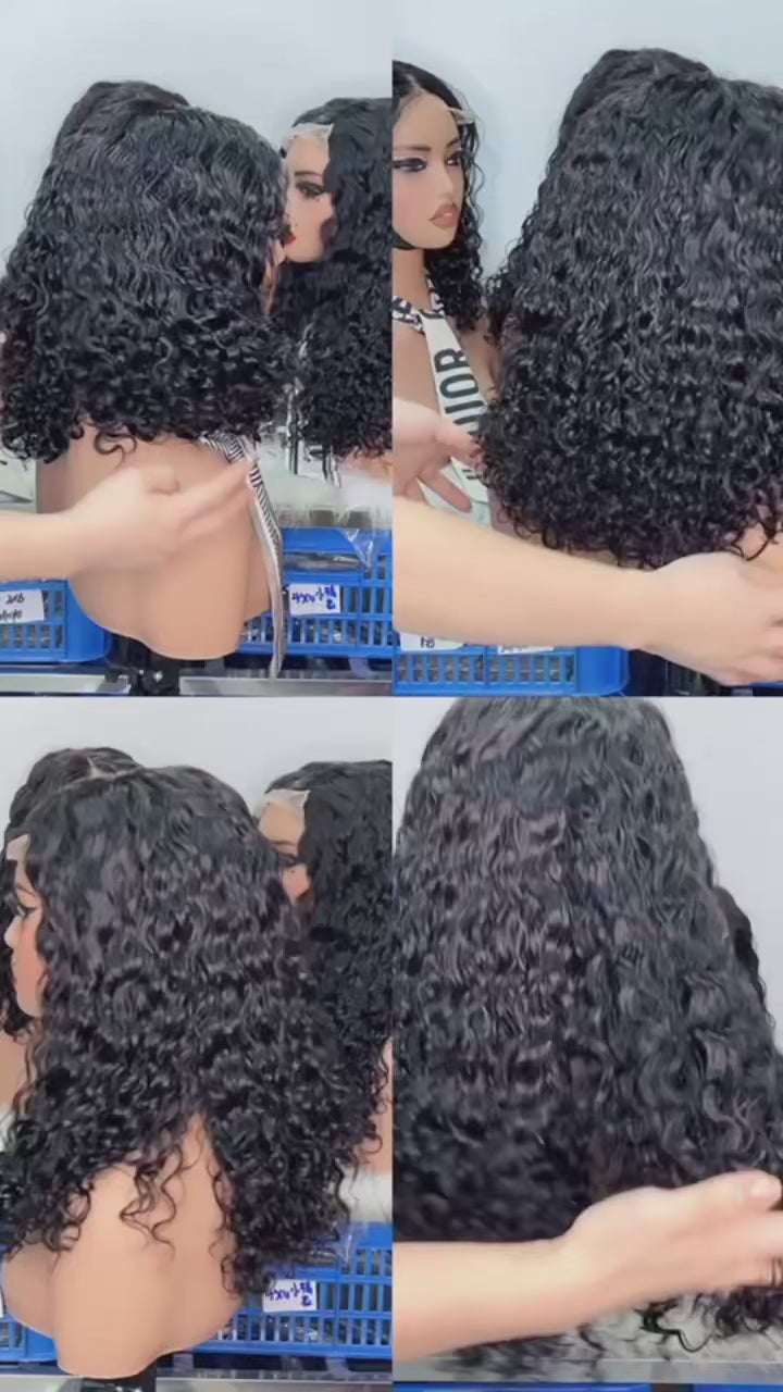 5x5 Lace Closure Water Wave Short Curly Bob Wig - 100% Virgin Human Hair