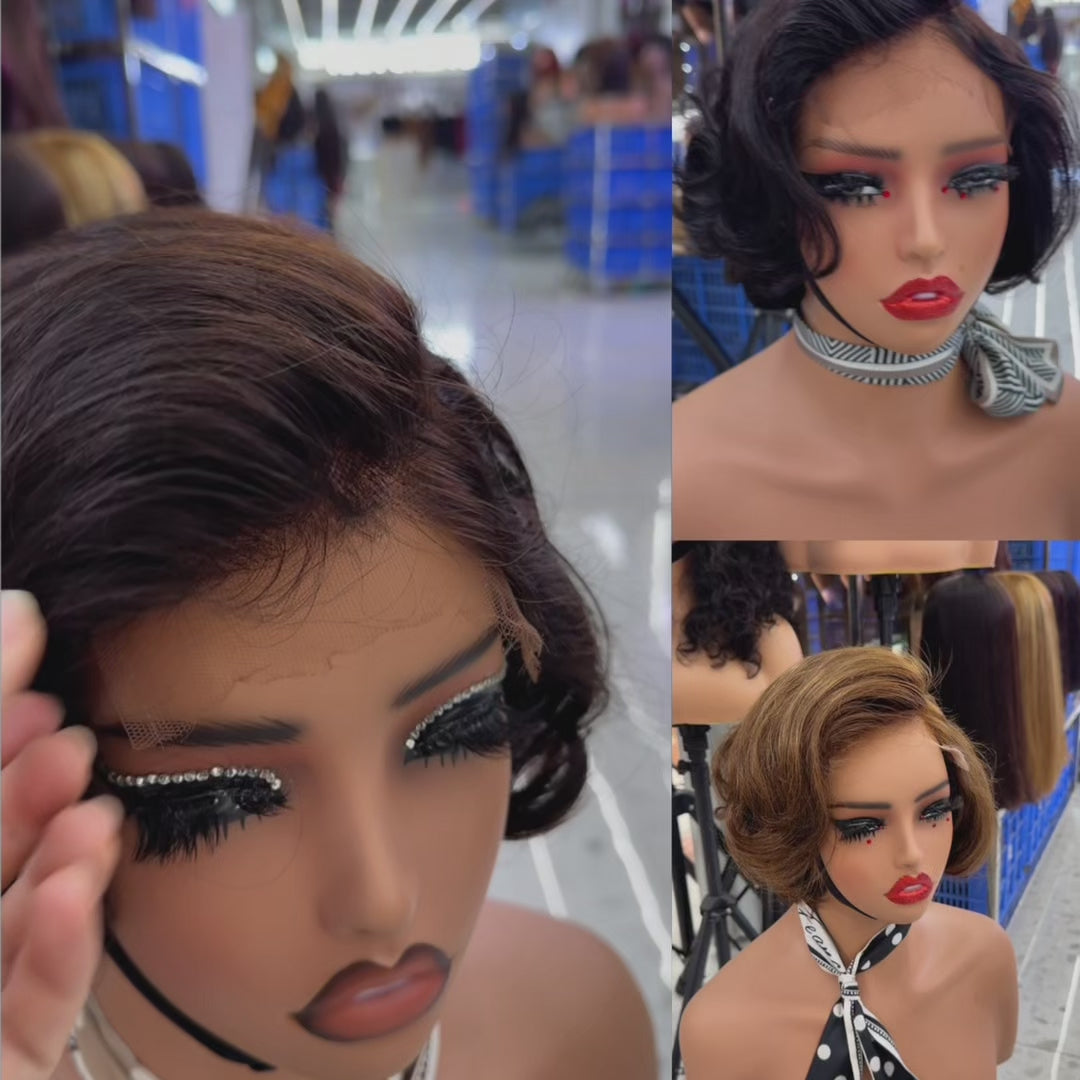 100% Virgin Remy Human Hair 5x5 HD Lace Short Pixie Bob Wig