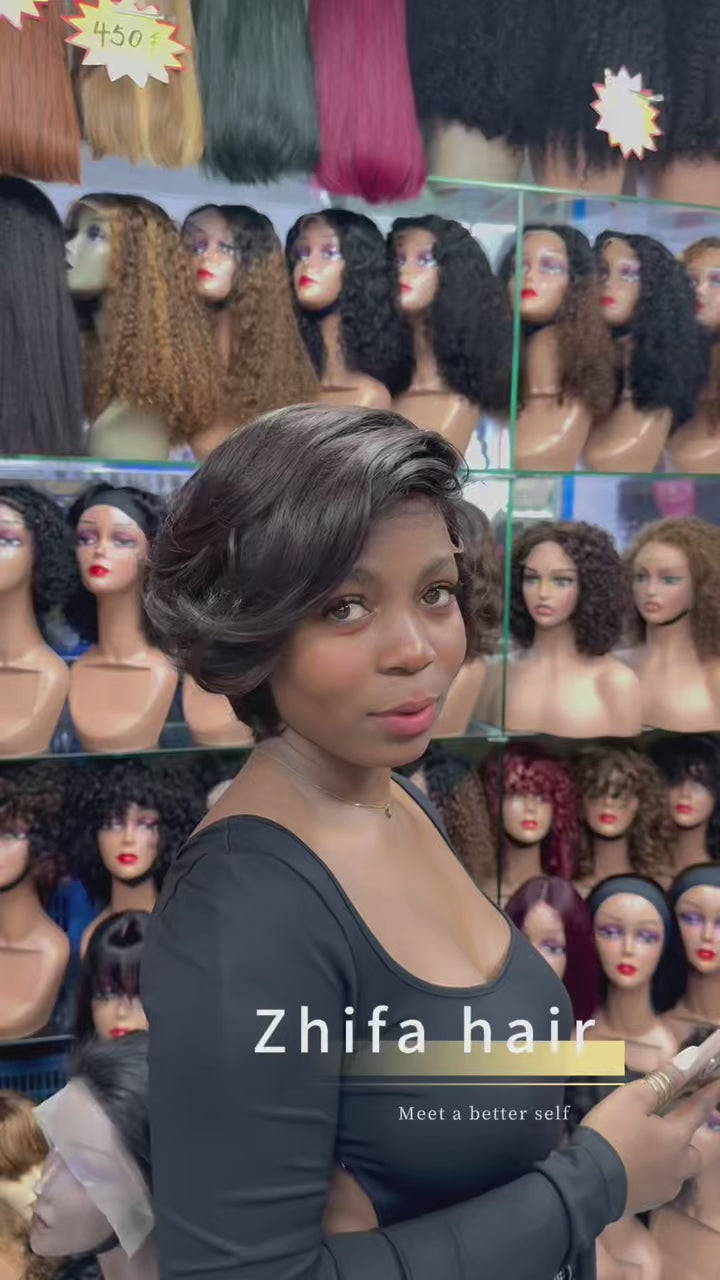 100% Virgin Remy Human Hair 5x5 HD Lace Short Pixie Bob Wig